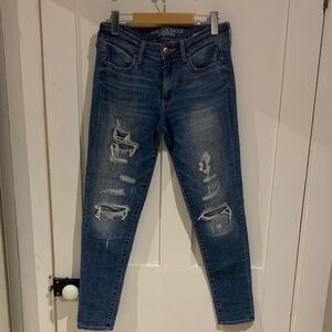American Eagle Outfitters Blue Ripped Ankle Jeans